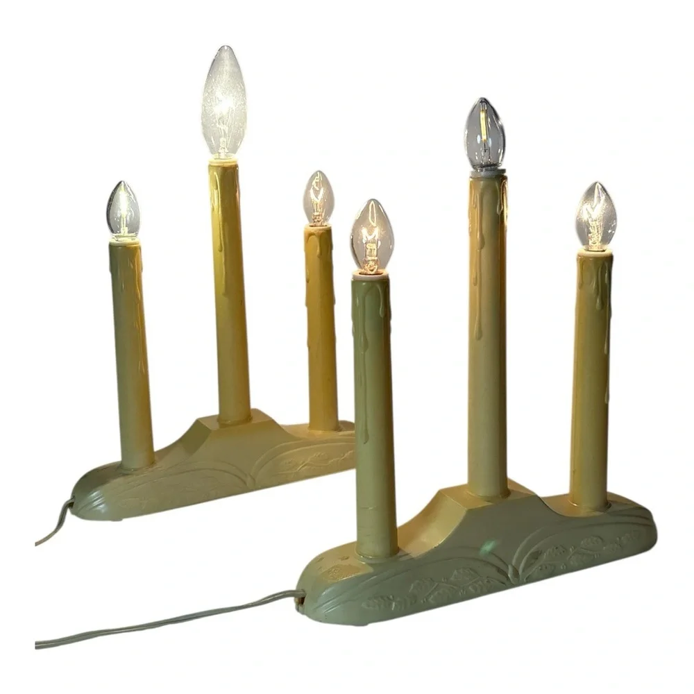2 Vintage Electric 3 Light Candle Window Christmas Plastic Wax Drip MCM Works